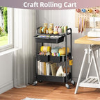 KINGRACK 3 Tier Metal Rolling Cart with Drawer, Black Utility Storage Cart - Image 7