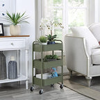 SunnyPoint 3-Tier Delicate Compact Rolling Metal Storage Organizer - Mobile Utility Cart Kitchen/Under Desk Cart with Caster Wheels - Army (15.35" X 10.24" X 26.8"H) - Image 2