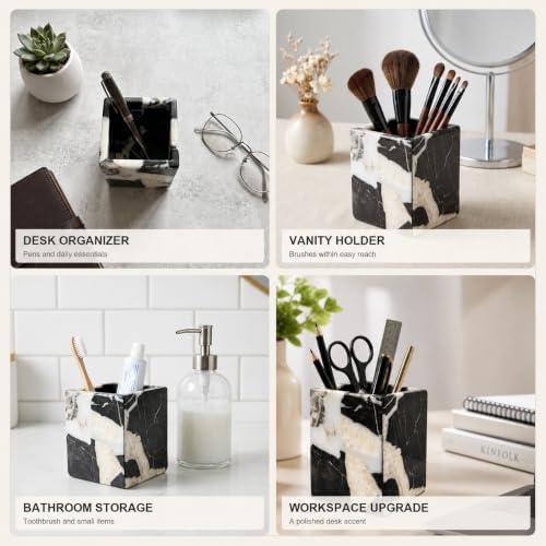 Natural Calacatta Black Marble Makeup Brush Holder, Pen Holder - Image 6