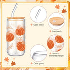 SiliFine 6 Pcs Fall Glass Cups, 16 oz with Lids and Straws - Image 4