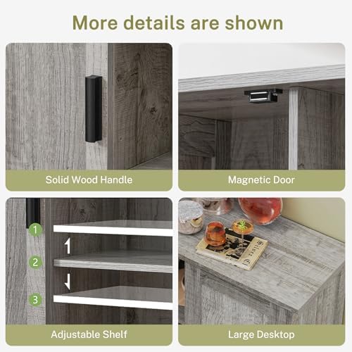 Iwell Storage Cabinet with 2 Doors and 4 Adjustable Shelves, Buffet Cabinet with Storage, Floor Cabinet for Living Room, Entryway, Kitchen, Rustic Gray - Image 6