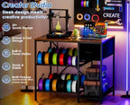 3D Printer Table with Filaments Storage, 3D Printer Stand Storage Rack with Drawer, Wood Desktop Printing Workstation with 4-Tier Spool Holder for Workshop Studio Office - Image 6
