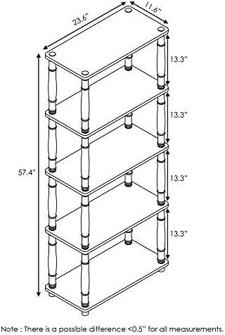 Furinno TURN-S-TUBE Storage Shelves, 5-Tier Book Shelf, Corner Shelf, Toolless Open Shelves, Classic Tubes, for Organization and Storage, Living Room, Garage, Home Office, Light Cherry - Image 3