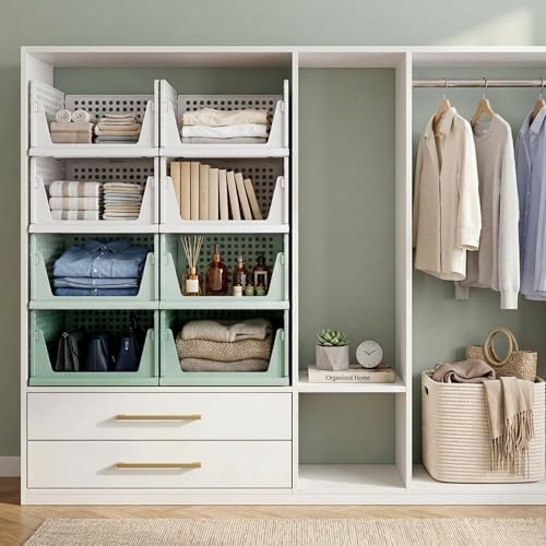 Pinkpum Green Boy Closet Organizers and Storage Stackable Plastic Drawer Basket for Clothing Stackable Storage Bins Shelf Storage Container for Rv Closet Wardrobe Bedroom Bathroom Playroom Man 8 Pack - Image 6