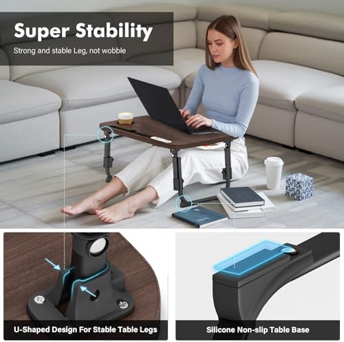 Lap Desk for Bed Adjustable Height, Foldable Bed Table with Storage Drawer, Tablet Slot & Cup Holder, Portable Laptop Stand for Bed & Sofa, Bed Desk for Adults & Kids, Walnut - Image 5