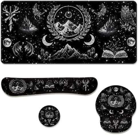 Dark Fantasy Desk Mat Set Magic Gothic Celestial Emblem Large Mouse Pad with Wrist Rest 4in1 Desk Mat for Desktop Ergonomic Computer Desk Arm Wrist Anti-Slip Computer Mouse Pad Home Office Gaming by Unknown
