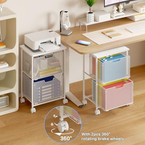 Sbanmao Letter/Legal Rolling File Cabinet, Rolling File Cart with 2 Drawers Filing Cabinet for Home Office, Hanging File Folders Organizer for Under Desk Storage, Mobile Printer Stand, White - Image 7