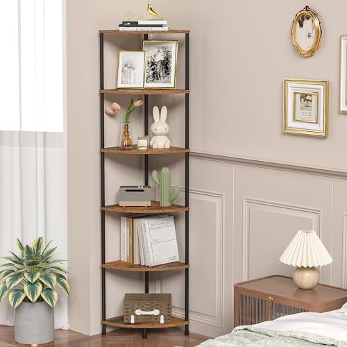 6 Tier Corner Plant Stand Shelf, 54.4", Rustic Brown - Image 4