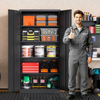 MIIIKO Metal Storage Cabinet with Lock, 71" Tall Black Garage Storage Cabinets with Doors and Shelves, Metal Garage Cabinet Organizer for Home Office,Garage,Commercial,Workshop(Black) - Image 2