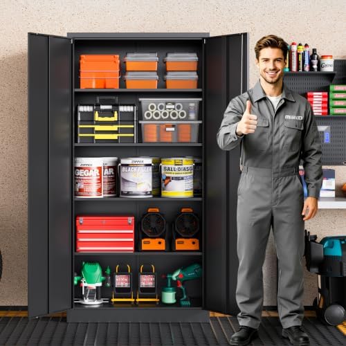 MIIIKO Metal Storage Cabinet with Lock, 71" Tall Black Garage Storage Cabinets with Doors and Shelves, Metal Garage Cabinet Organizer for Home Office,Garage,Commercial,Workshop(Black) - Image 2