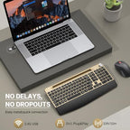 GAMCATZ Ergonomic Wireless Keyboard and Mouse with Wrist Rest，Phone Holder - 2.4GHz Full-Sized Low-Profile Quiet Gold Wireless Mouse and Keyboard Combo for Computer, Laptop, PC, Mac-Gold - Image 2