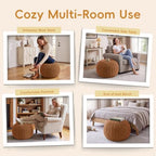 Hobestluk Stuffed Pouf Ottoman Footrest,Round Footstool,Large,Orange - Image 6