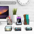 DIY Desk Organizer Office Accessories, Multi-Functional Mesh Desk Organizer with 2 Pen Holder, 2 Paperclip Storage, 1 Phone Holder, 1 Sticky Note Tray and Bottom Tray (Black) - Image 7