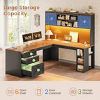 SEDETA 67" Farmhouse L Shaped Desk with Hutch, Black+Brown - Image 5