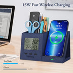 Wireless Charger with Pen Holder, LED Screen Desk Organizer Digital Clock - Image 4