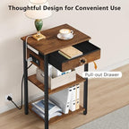 Printer Stand with Power Outlets, 3-Tier Under Desk Printer Table, Brown - Image 4
