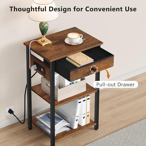 Printer Stand with Power Outlets, 3-Tier Under Desk Printer Table, Brown - Image 4