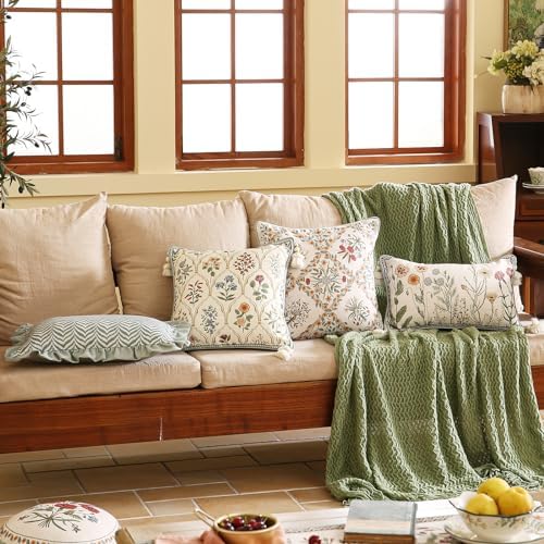 ISAENNE Vintage Linen Throw Pillow Cover,Set of 2,18"x18"-Serenity A - Image 6