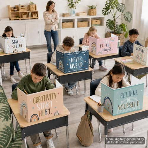 24 PCS Bulk Privacy Shields for Student Desk Motivational Words Desk Privacy Shield Rainbow Testing Dividers Boho Study Boards Panel Partition Folders for Back to School Classroom Teacher Supplies - Image 4
