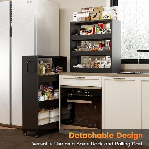 Slim Storage Cart, Lightweight 6 Tier Metal Rolling Utility Kitchen Cart on Wheels, Mobile Storage Shelving Unit Organizer for Bathroom Laundry Office Narrow Places (Black, 10" D) - Image 3