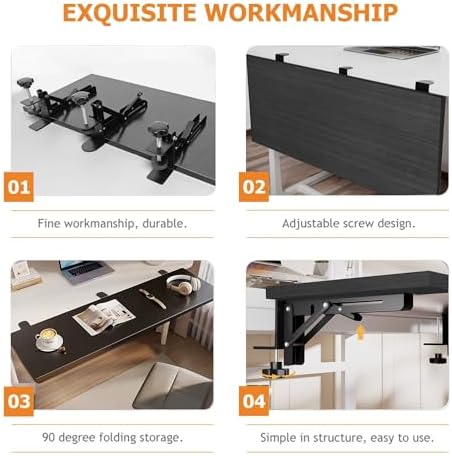 Desk Extender 24‘’ x 12 Inch Foldable Table Extension Folding Wall Table Keyboard Extender for Desk Clamp-on Shelf for Dorm Bunk, Office, Kitchen Bar, RV Countertop, Laundry Room (Black) - Image 6