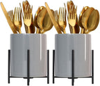 Caddy Flatware Caddy Holder Grey Ceramic with metal round frame Store Utensils, Silverware Organize kitchen Countertops and Dining tables by SIEBOLD