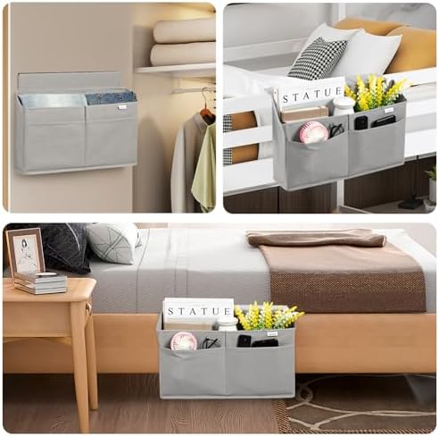 4 Pack Desk Side Hanging Organizer, Adhesive Storage Bag with Pockets for Magazine Ipad Notebook, for End Tables Home Office Desks Computer Workstations Dressing Table, Grey - Image 5