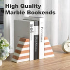 Karibiber Marble Book Ends, Non-Skid Bookends for Shelves, Composite Bookend with Natural Stone, Heavy Duty Book Stopper, Collected CDs and Oversized Books Organizer, White & Red Decorative Bookends - Image 6