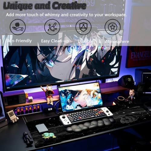 Cloud Mouse Pad Keyboard Wrist Rest 4PCS Extended Large Galaxy Desk Mat Pad Set Memory Foam Non-Slip Cute Ergonomic Gaming Mouse Pad Wrist Support for Computer Laptop Home Office Black - Image 2