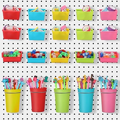 Yookeer 20 Pcs Pegboard Bins and Cups Accessories with Hooks, Mixed Color by Yookeer