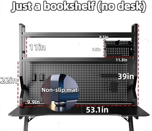Desktop Bookshelf, Multi-Size pegboard Storage Organizer Rack, Dorm Desk Shelf, Desk Hutch, Desk top Storage Rack, Student Desktop Storage,Desk Shelves for top of des(Black, 53.1" Lx9.9 Wx39 H) - Image 6