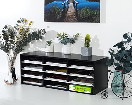 PAG-Mass Mail Sorter Organizer, Wood Countertop Literature Organizer, Student Mailbox for Classroom, Desktop Bill Paper Organizer for Office Home School, 12 Compartments, Black&White - Image 4