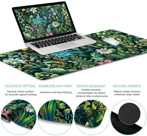LIMKRIAN Floral Large Desk Mat Set, Green Mouse Pad with Wrist Rest - Image 4