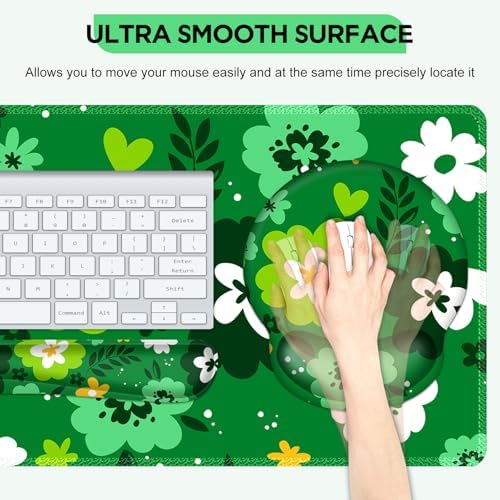 AIMSA Keyboard Mouse Pad Wrist Rest Set, Large Gaming Mouse Desk Pad with Wrist Support Ergonomic Design, 4 in 1 Mousepad for Home Office, Green Flowers - Image 3