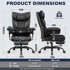 Misolant Big and Tall Office Chair with Footrest, High Back Executive Desk Chair with Adjustable Lift Armrest, 155°Recline，Lumbar Support Pillow, Faux Leather Gaming Chairs for Home or Office Black - Image 3