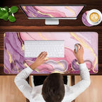 Keyboard Wrist Rest and Mouse Pad with Wrist Support Set Ergonomic Coaster,Memory Foam,Easy Typing Pain Relief,Large XL Desk Mat 31.5"x 11.8",Marble Pretty Pink - Image 4