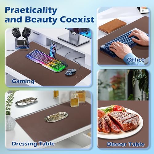 Wireless Charging Desk Mat, Mouse Pad, Brown-R, 36x17 inch - Image 3