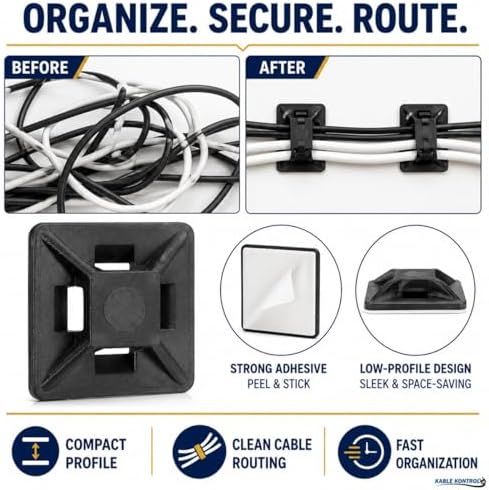 Kable Kontrol Zip Tie Mounts, 1/2” Black, 32000 Pcs Adhesive Backed - Image 6