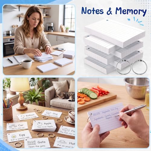Yexiya 1000 Pcs 3 x 5 Inch Index Cards with Rings Hole Punched Notecards - Image 5