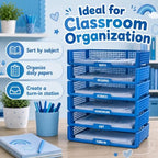 6 Pcs Blue Turn in Trays Classroom, Stackable Paper Bins for Classroom, 13x9x2.8 inch Plastic Baskets Desktop Organization System Office (Blue) - Image 5