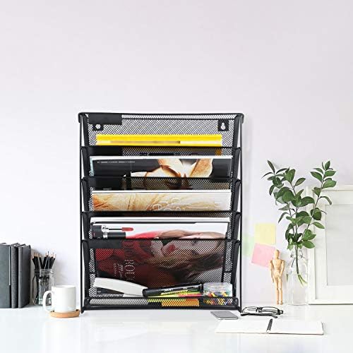 samstar 2 Pack Wall File Organizer, 6-Tier Wall Mount Paper Holder Vertical File Rack, Mesh Metal, for Office Home, Black - Image 5