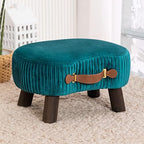 LUE BONA Small Curved Foot Stool with Handle, Teal Velvet Footstool and Ottomans, Modern Foot Rest with Wooden Legs, Step Stool with Padded Seat for Couch, Living Room by LUEBONA
