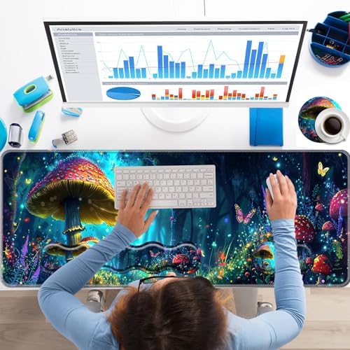 Keyboard Wrist Rest+Mouse Wrist Pad+Desk Pad Set,Memory Foam Ergonomic Easy Typing Pain Relief for Computer Laptop Office Home - Mushrooms and Butterflies - Image 2