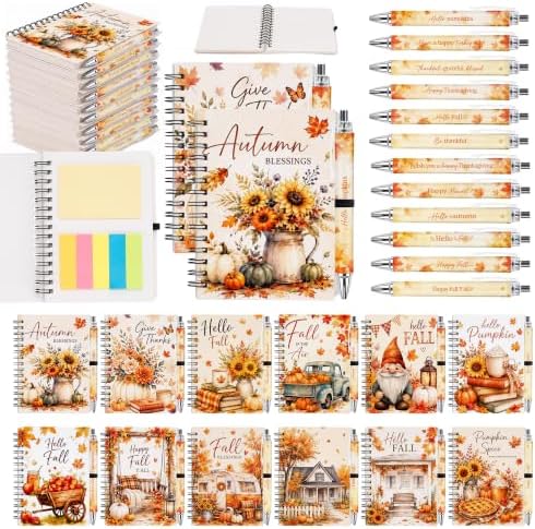 Fall Notebooks with Pens Bulk, 24 Sets, 5.5 x 4.7 In, Harvest by Culudea