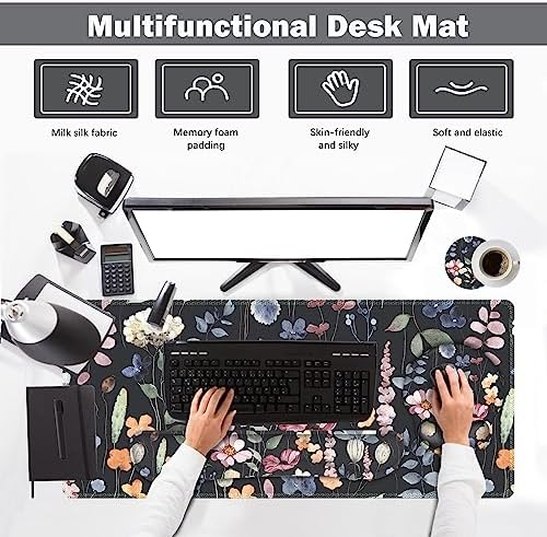ARTSO Desk Mat, Large Gaming Mouse Pad Wrist Support Set, Ergonomic Keyboard Wrist Rest Desk Pad with Coaster Combo, Extended Mousepad with Non-Slip for Home Office, Flowers Plants - Image 3