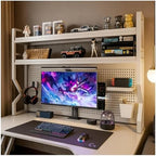 Desktop Hutch Bookshelf,Many Gifts,Metal Desktop Bookcase with pegboard, Desk Shelf, Countertop Storage Organizer Rack for Dorm or Office,Desktop Shelves (White, 37.4" Lx9.9 Wx39 H) by Unknown