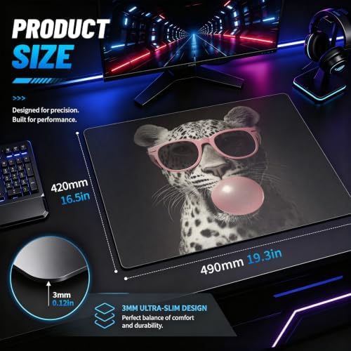 Glass Gaming Mouse Pad, 5.0 Nano Etched Surface, Custom PU Non Slip Base, Esports Level Speed & Precision, Tempered Glass, Waterproof & Durable, 490mm*420mm Large Size for FPS Gaming (Leopard) - Image 2