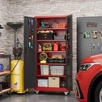 Aobabo Metal Garage Storage Cabinet with Wheels, 34" W x 18" D x 71" H,Red - Image 2