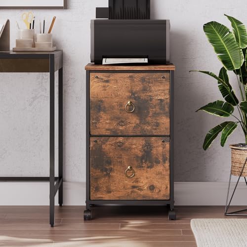 HOOBRO 2 Drawer Mobile File Cabinet, Rolling Printer Stand, Vertical Office Filing Cabinet for Home Office, A4/Letter Size, Nonwovens Drawer, Rustic Brown BF20WJ01 - Image 2