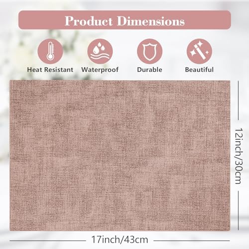 Faux Leather Placemats Set of 6,Heat Resistant Placemats for Dining Table, Easy Clean Non-Slip Place Mats, Waterproof Stain Resistant Wipeable Washable PU Table Mats, (Pink) - Image 2